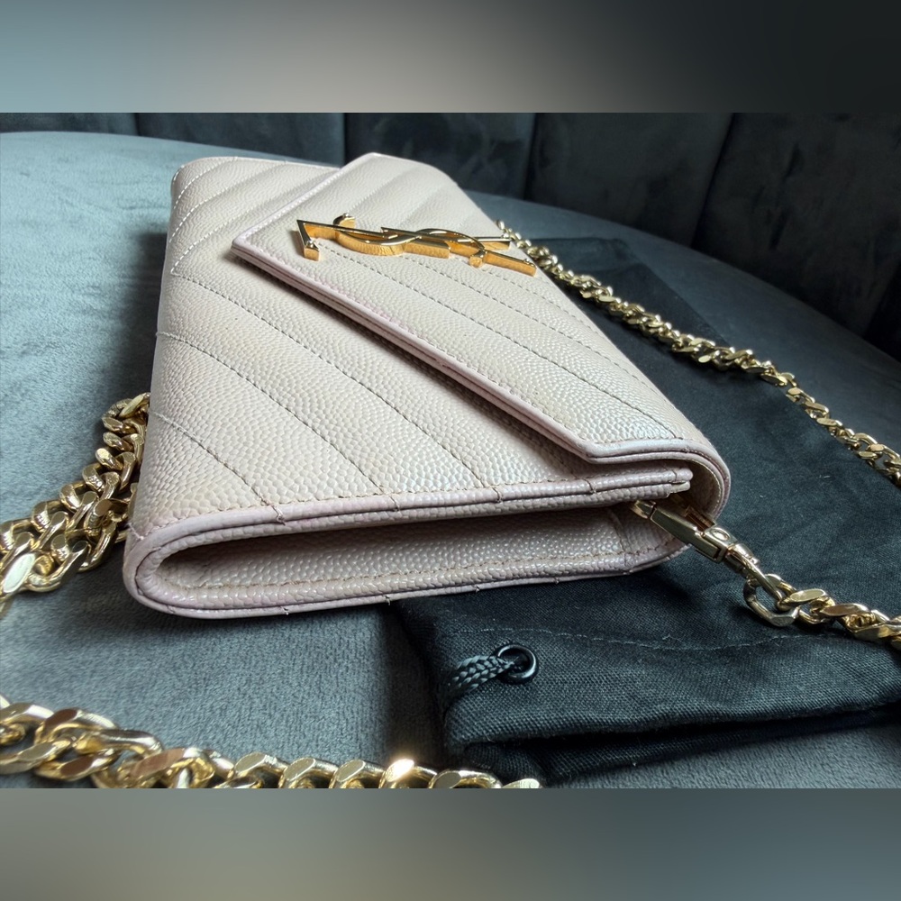 YSL blush pink envelope flap wallet on chain - Picture 6 of 14